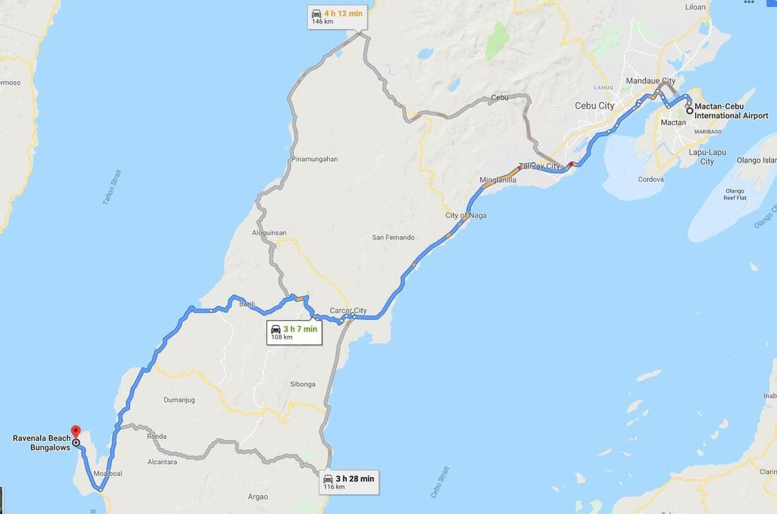 Map showing Ravenala Beach Bungalows in Moalboal, Cebu